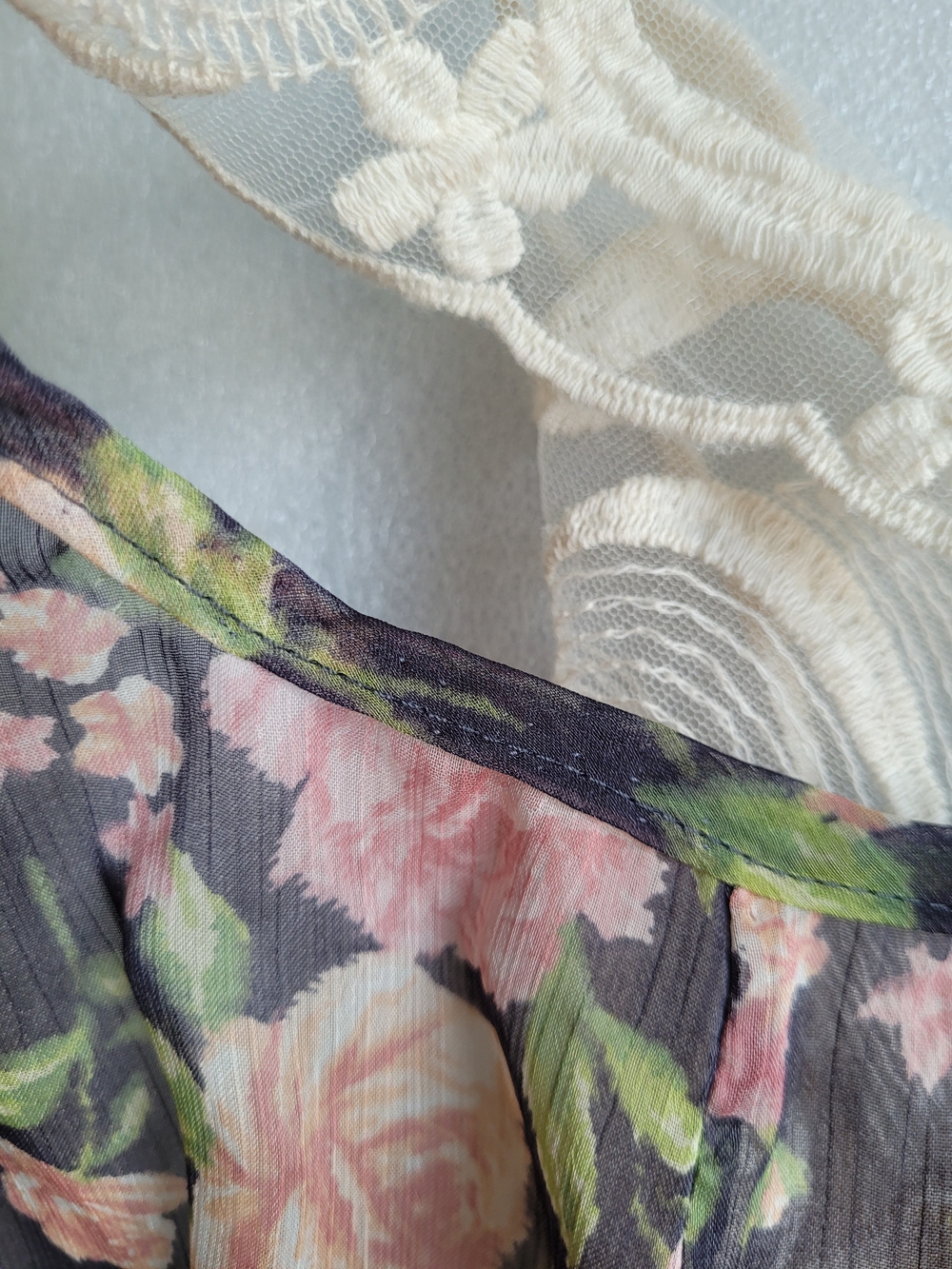 Vintage Y2K Roses Print Lace Back Sleeveless Chiffon Babydoll Top Large - Picture 15 of 16